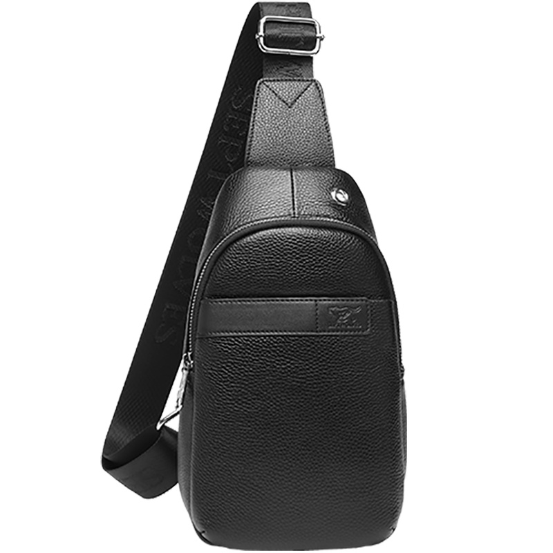 七匹狼(SEPTWOLVES)男士胸包头层牛皮男士腰包运动休闲大容量单肩包斜挎包男青年