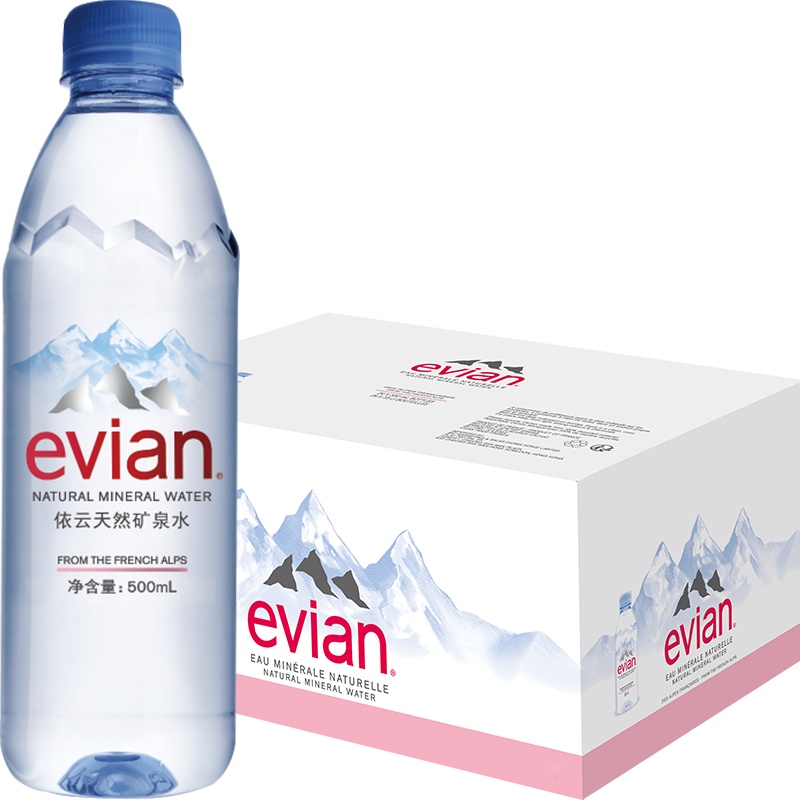 【法国进口】依云旗舰店官方进口天然无糖矿泉水500ml*24瓶