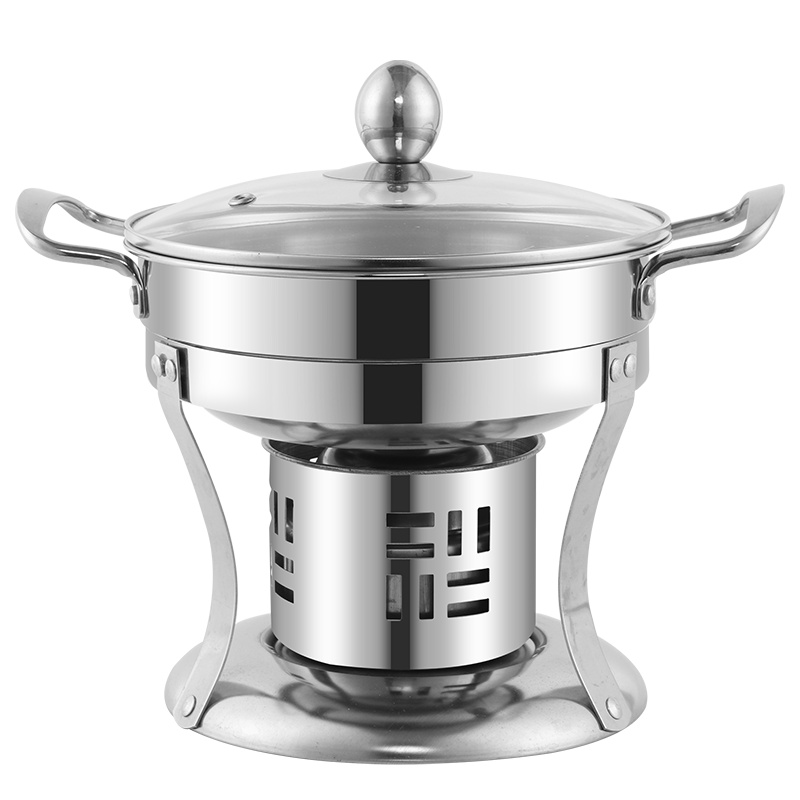 酒精炉小火锅不锈钢家用干锅学生宿舍便携自助单人涮锅 一人一锅 不锈钢原色 17CM