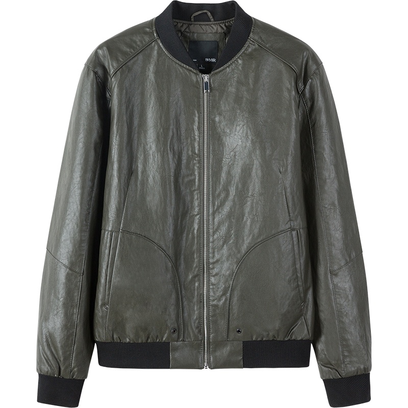 森马PU皮机车夹克男士外套棒球领夹棉休闲黑色外衣韩版帅气保暖潮