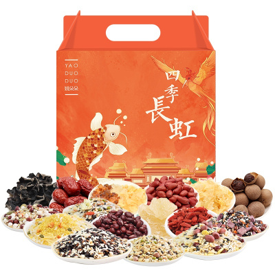 [年货礼盒]姚朵朵四季长虹杂粮干货礼盒3421g红皮花生赤豆银耳新疆灰枣无根木耳桂圆黄冰糖枸杞皂角米桃胶雪燕有机银耳组合