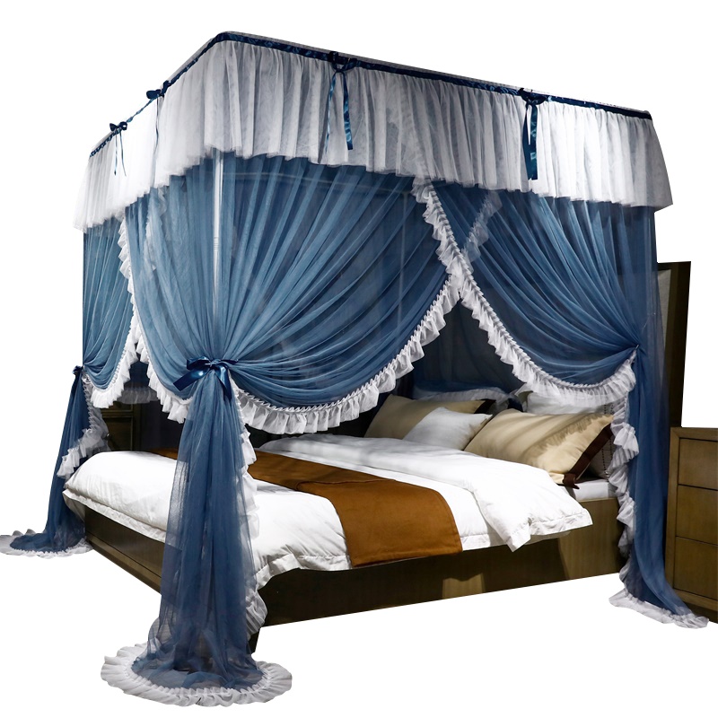 曼凝家纺 大花边彩色落地式三开门不锈钢支架360度防蚊防摔宫廷单双人1.5/1.8/2.0米蚊帐
