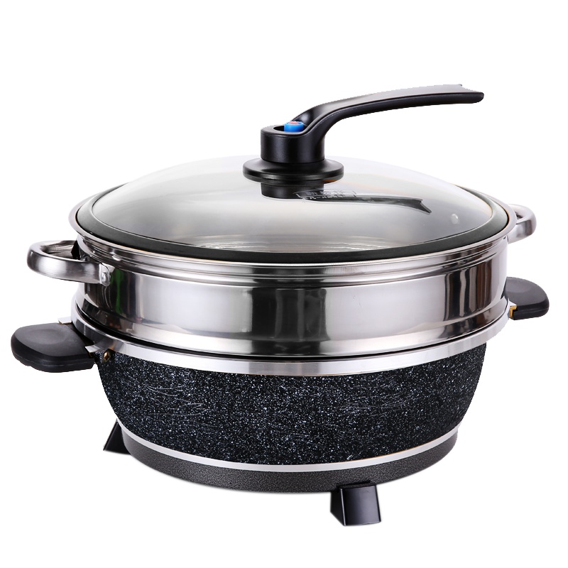 新丰腾 多功能鸳鸯电火锅8L电火锅 电热锅无烟不粘家用火锅8升大容量 麦饭石0486鸳鸯锅带蒸笼