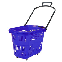 海斯迪克 gnjz-167 多功能超市购物篮 拉杆篮带轮 仓储蓝周转筐 手提篮 买菜篮 大号蓝色