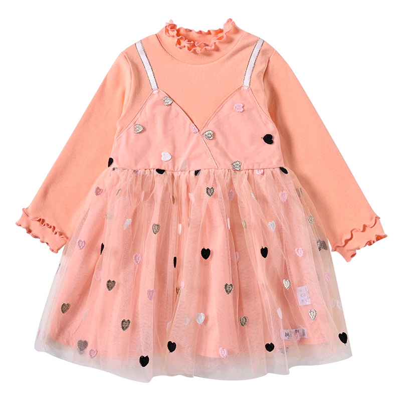 铅笔俱乐部童装2019秋季新款女童长袖连衣裙小童假两件蕾丝连衣裙