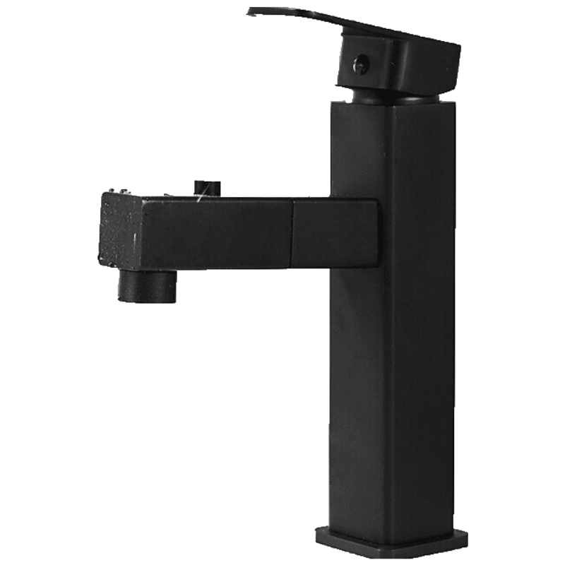 黑色方形抽拉式面盆冷热加高水龙头全铜体台盆洗手池脸盆洗头龙头安心抵