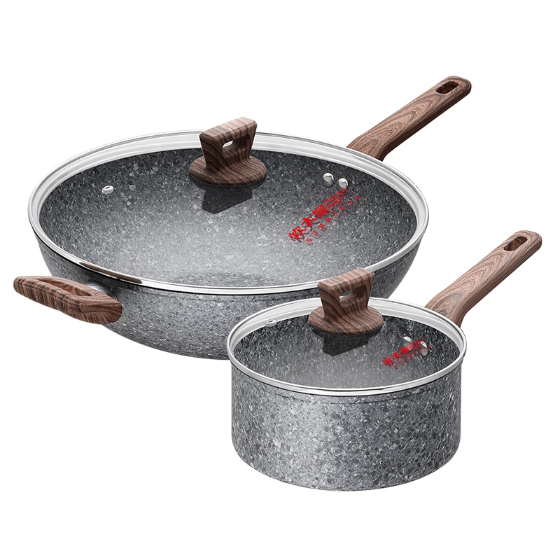 炊大皇大理纹两件套炒锅32奶锅 DLW3218