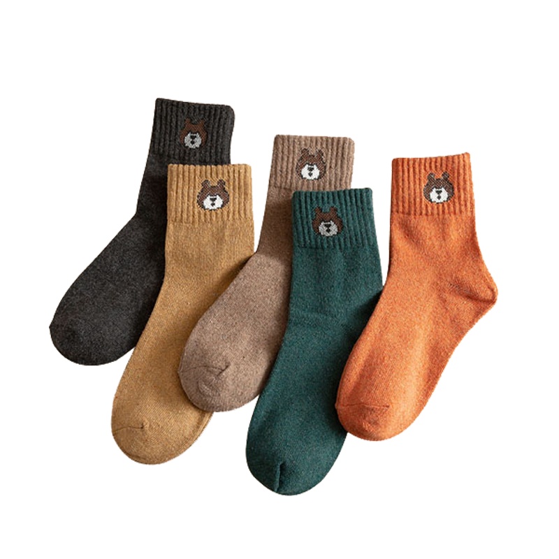 猫人袜子女士绵羊毛袜冬季加厚保暖中筒袜秋冬款女毛圈睡眠毛巾长袜