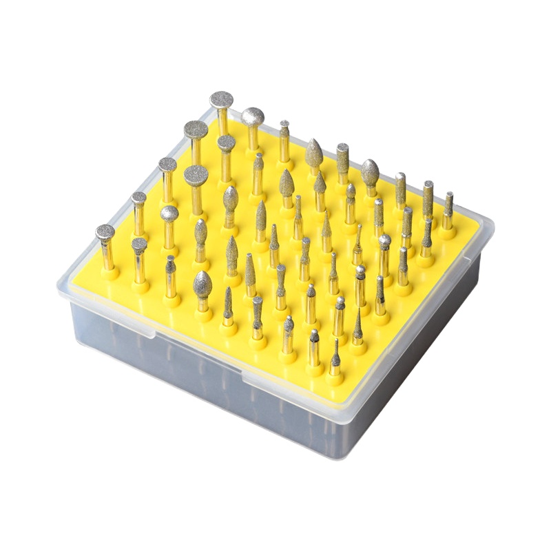 电动金刚砂磨头玉工具套装阿斯卡利玉石刻原石打磨去皮翡翠开窗钻头针 金刚砂磨头50件小套[盒装]