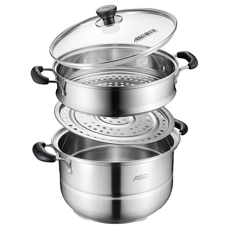 云南爱仕达蒸锅 26CM不锈钢两层复底蒸锅QVL1526