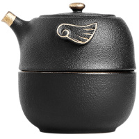 博为黑陶旅行茶具套装户外便携式包快客杯一壶二杯日式车载功夫茶泡茶器 展翅高飞黑