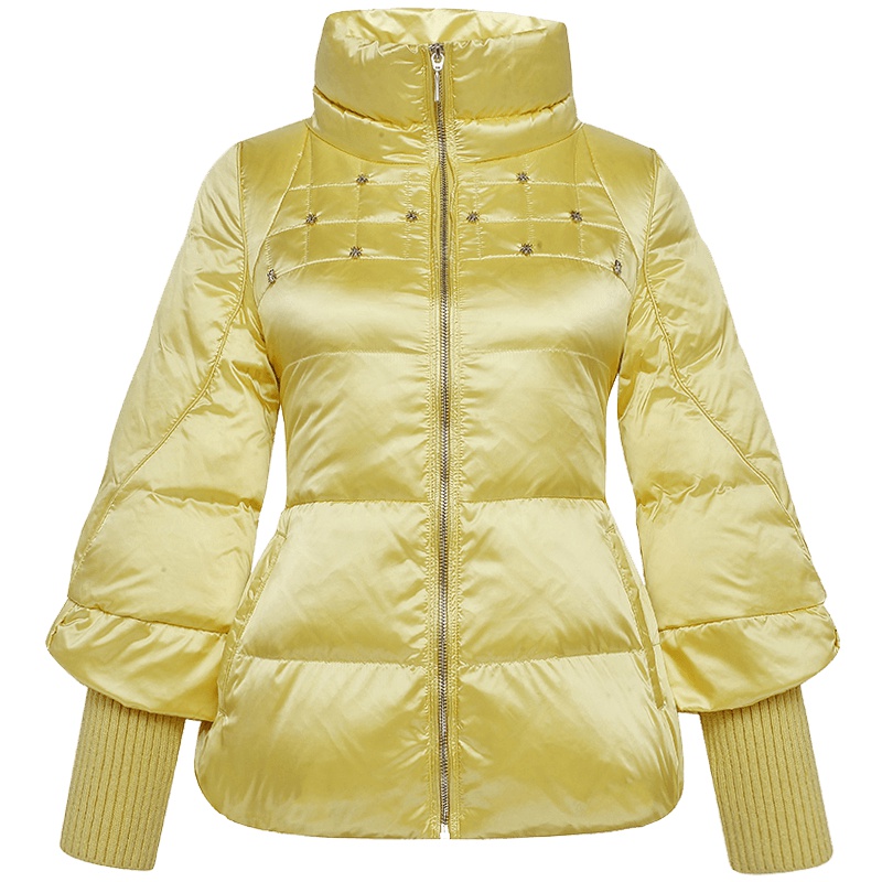 ERAL/艾莱依冬韩版七分袖蜘蛛口装饰直筒立领修身短款羽绒服2017D