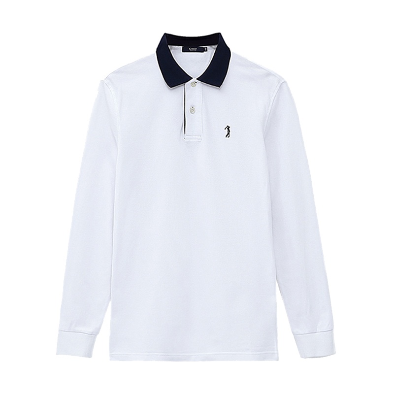 GOLF百搭单品纯棉休闲翻领男款净色套头Polo衫男士长袖Polo衫