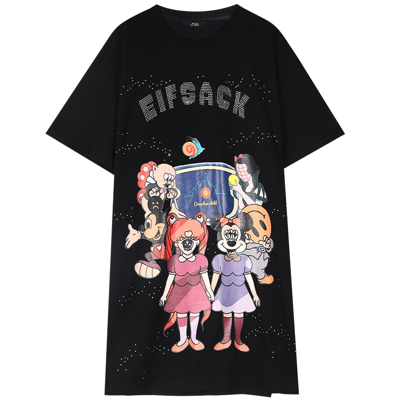 【新款】妖精的口袋黑色宽松T恤连衣裙2020夏季显瘦直筒遮肚裙子