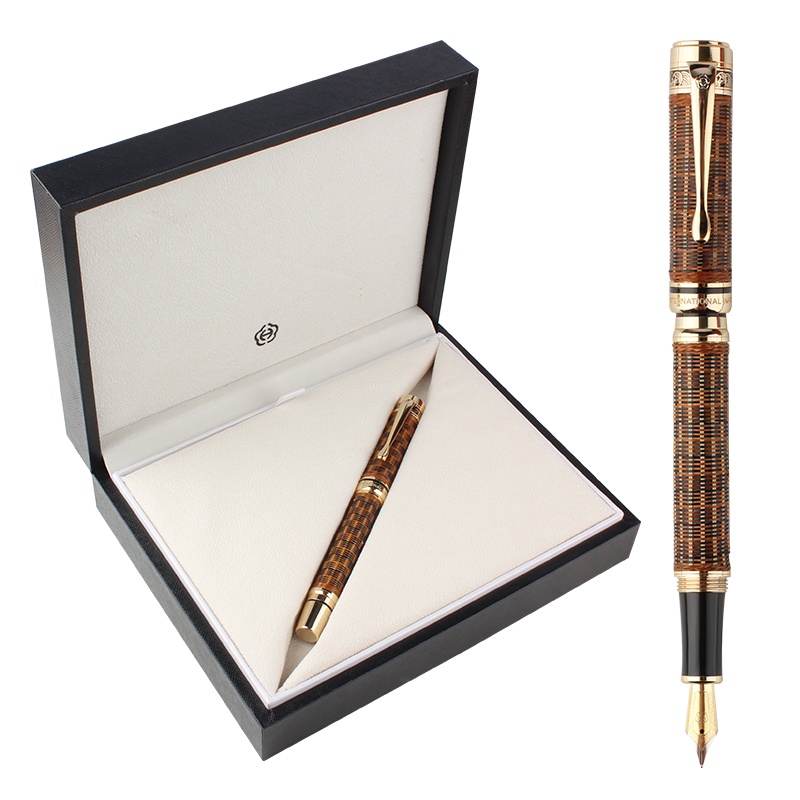 英雄(HERO)钢笔H671 竹编棕色礼盒装礼物送礼送老师日用书写签字练字笔