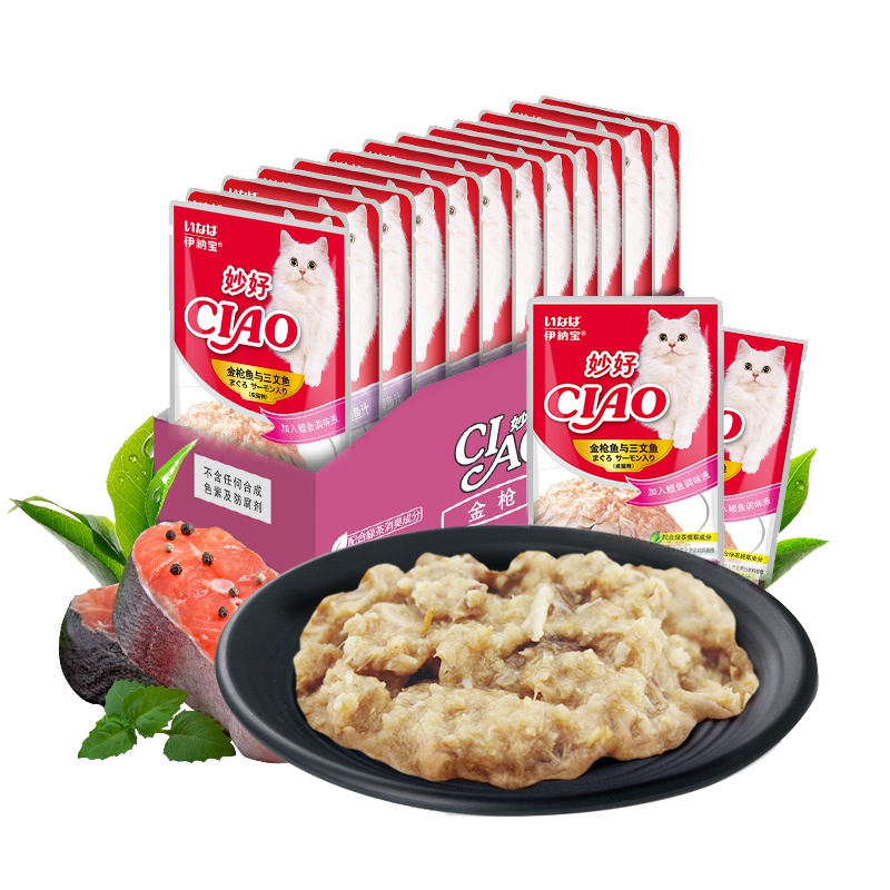 伊纳宝CIAO妙好鸡肉妙鲜湿粮包猫咪罐头猫湿粮猫咪零食粮 金枪鱼与三文鱼_60g*12