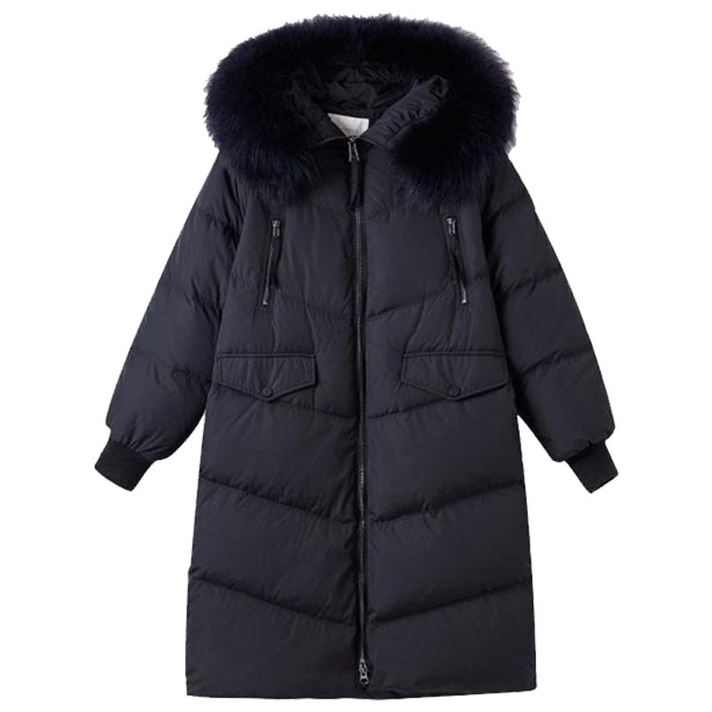 宽松羽绒服女新款韩版大毛领派克中长款过膝黑色外套女装70010940