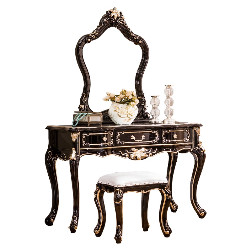 mikuo欧式梳妆台新古典化妆桌镜全实木黑檀色大小户型主卧室奢华