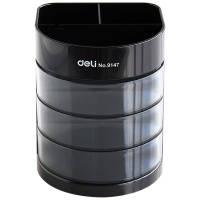 得力9147三层多功能办公笔筒 (单位:个)创意桌面收纳盒笔座 办公桌面笔架整理盒办公财务用品黑色