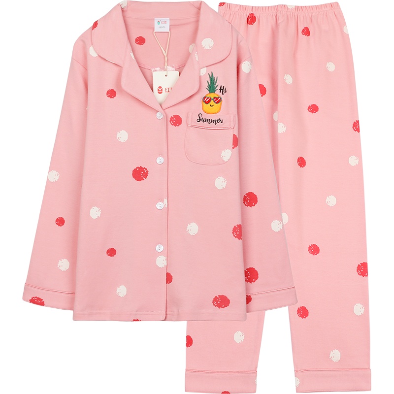 红豆儿童新品纯棉长袖家居服中大童女童睡衣套装家居服套装四季空调服