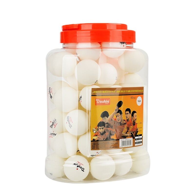健芬欣DHS乒乓球 60只装 道勃尔40+ 训练球白一星桶
