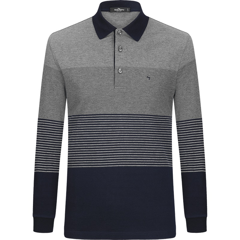 柒牌SEVEN男装长袖T恤POLO衫男秋季翻领条纹内搭T恤