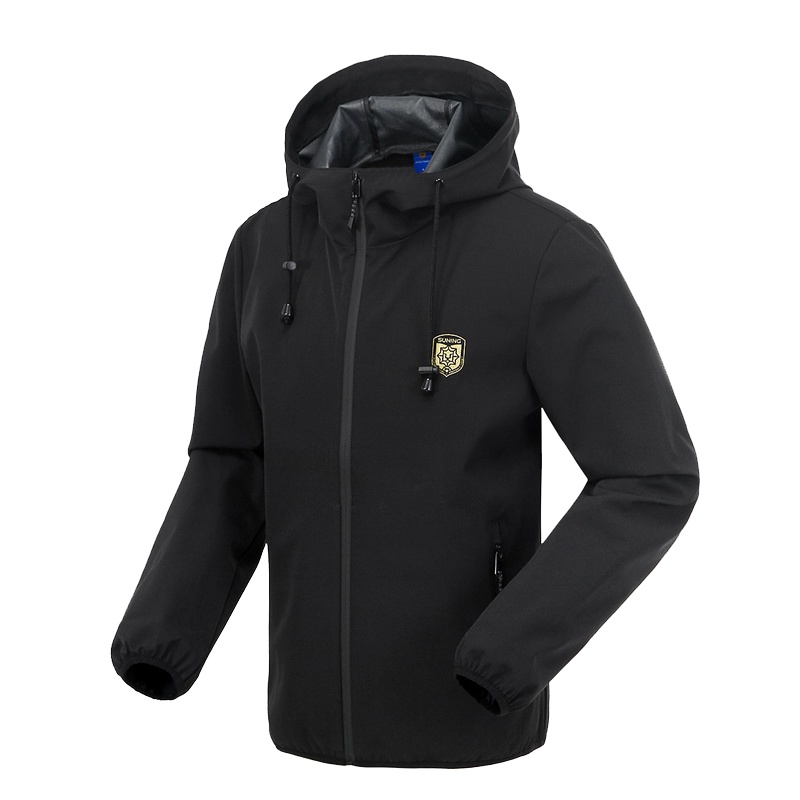 苏宁足球俱乐部 2019年新品男子休闲户外运动防风防泼水保暖连帽夹克印花logo梭织外套