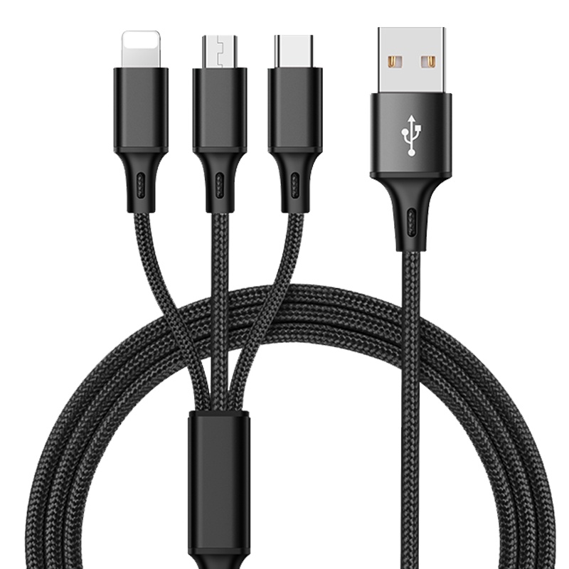 适用于苹果数据线三合一数据线快充车载一拖三安卓小米华为Type-C充电数据线 黑色