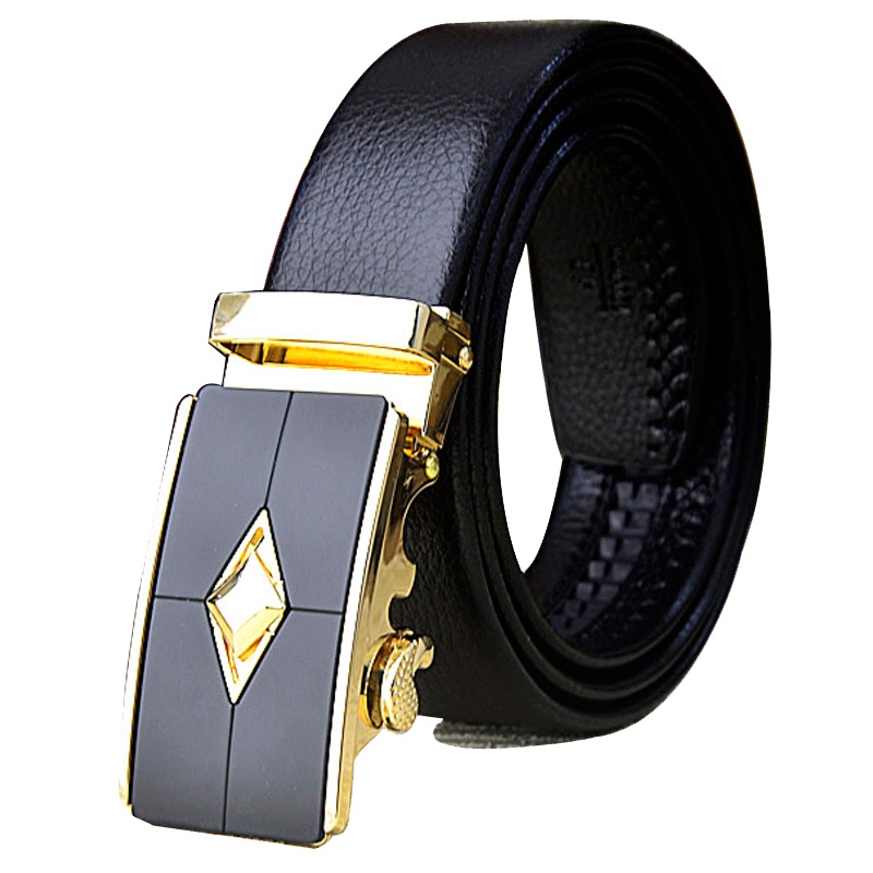 男士皮带 青年自动扣男士腰带 红品HONGPIN男式帅气休闲黑色系裤带男 韩版时尚新潮简约男生潮流商务百搭PU裤腰带