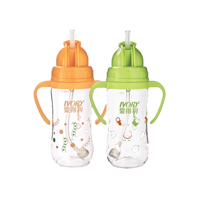 爱得利水杯Tritan特丽透宝宝带手柄学饮杯吸管杯儿童水壶塑料水杯240ml