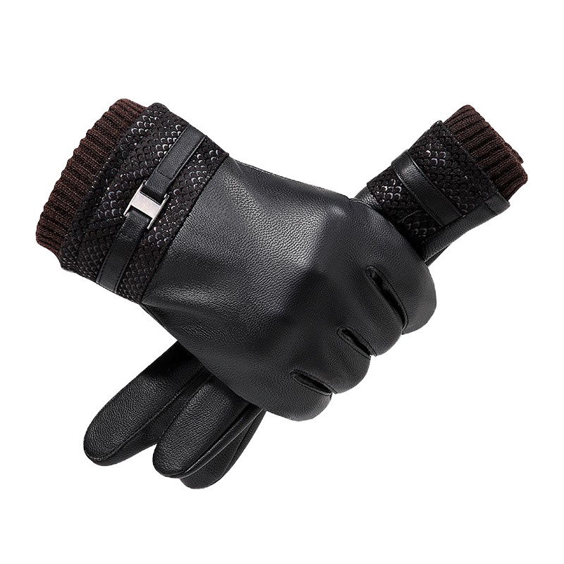 南极人皮手套男冬保暖骑行摩托车防风触屏加绒男士手套冬季NJR739639 黑色 均码