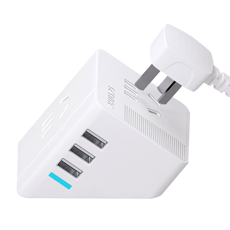 飞利浦(Philips)2212G二位+3USB小飞迷你电源转换器全长1.5米桌面居家旅行插座接线板拖线板魔方白色排插