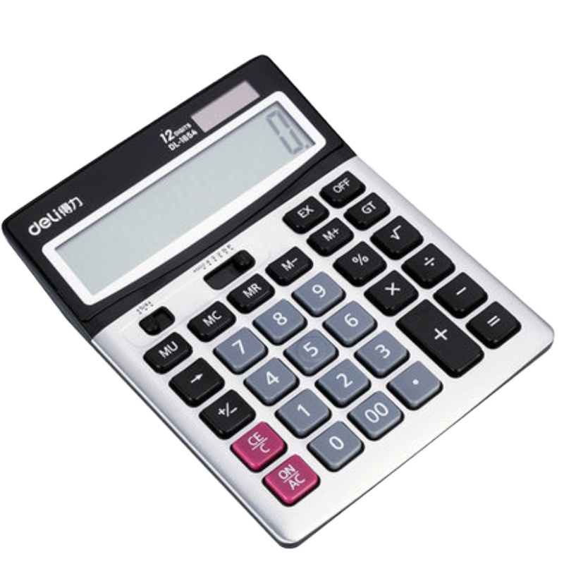 得力(deli)双电源宽屏办公桌面计算器 财务计算机 办公文具用品 银灰色1654