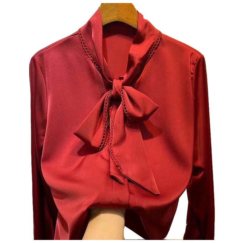 简洛卡2020春季荷叶邻柔光缎女士衬衫-J20200009