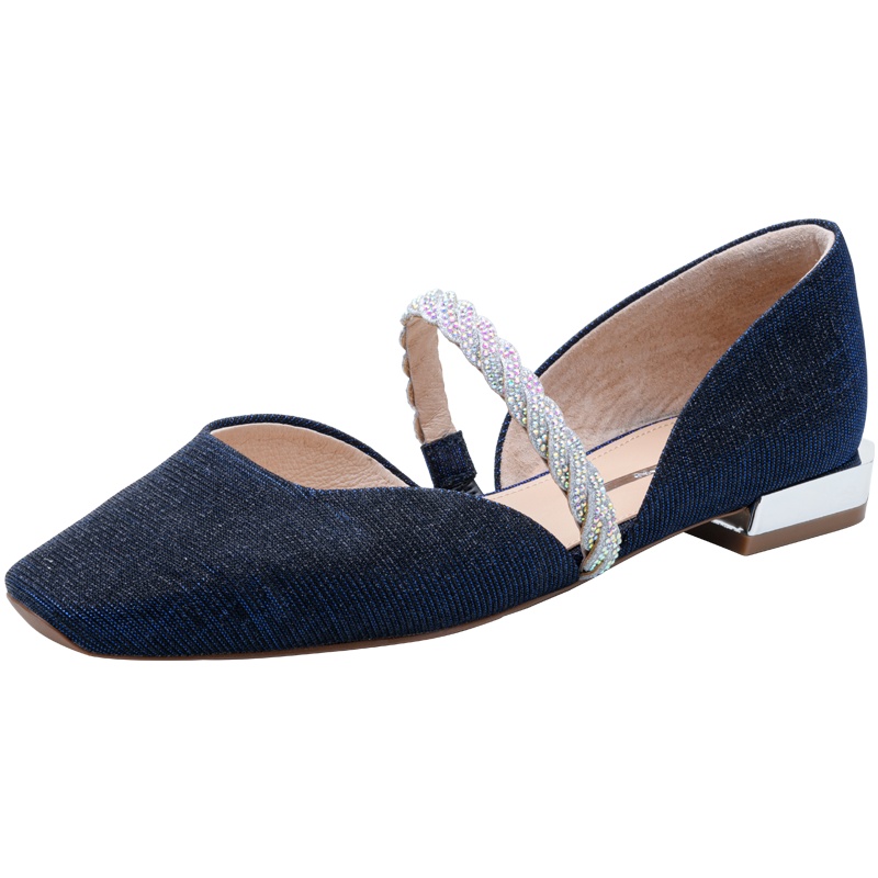 百田森2021春夏新款星空凉鞋女包头中空平跟方头钻链时装凉鞋女