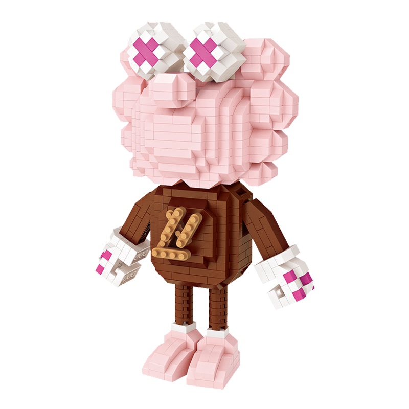 LOZ微颗粒积木小颗粒蜜桃女孩拼装益智玩具卡通创意趣味摆件9229LV 粉KAWS(730PCS)
