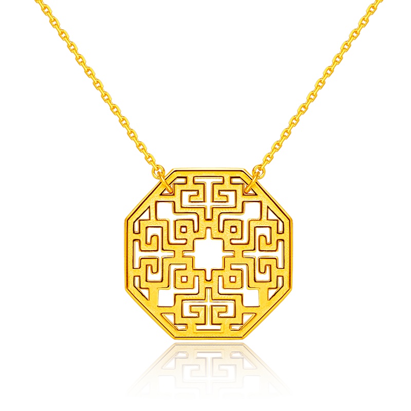 金一 足金999几何图案女士黄金项链精品套链含吊坠送妈妈送女友(计价) ABC005