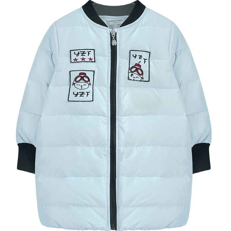 秋季男童女童纯色休闲羽绒拉链衫中长款童装外套 韩版