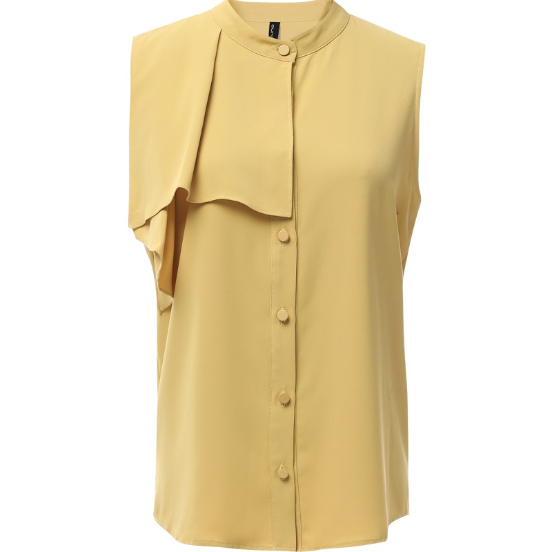 欧昵雪夏季韩版不对称不规则无袖立领衬衫女OL气质上衣