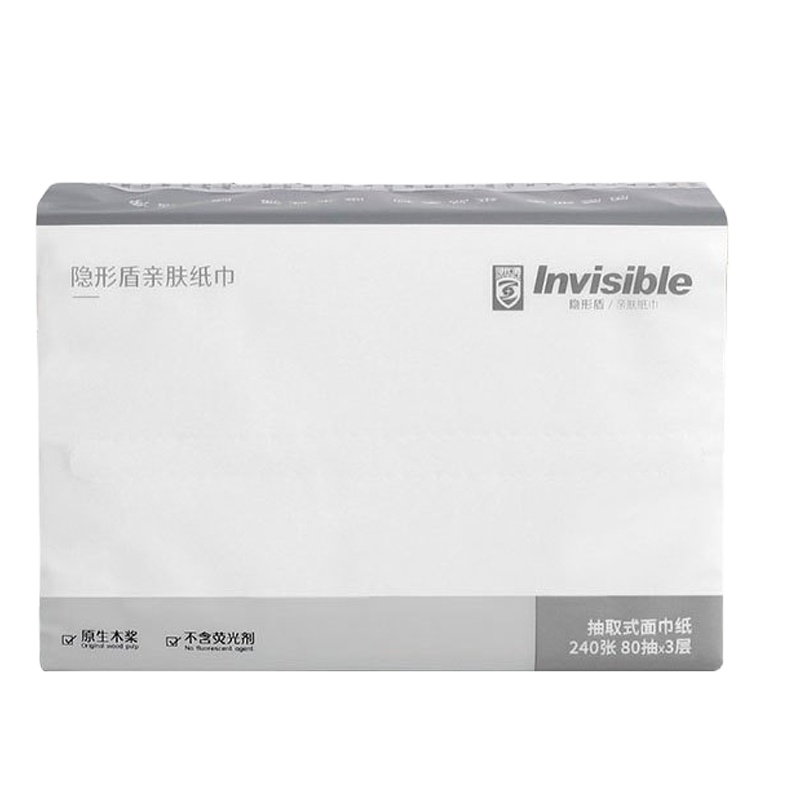 隐形盾柔软亲肤干湿两用原生木浆抽取式面巾纸 240张80抽x3层36包/箱