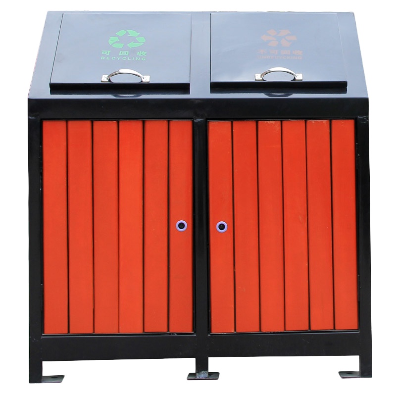 [规格:47*84*90 单位:cm 加厚镀锌板+防腐木]清洁用品 分类垃圾桶 户外果皮箱钢木垃圾桶 环保分类垃圾箱