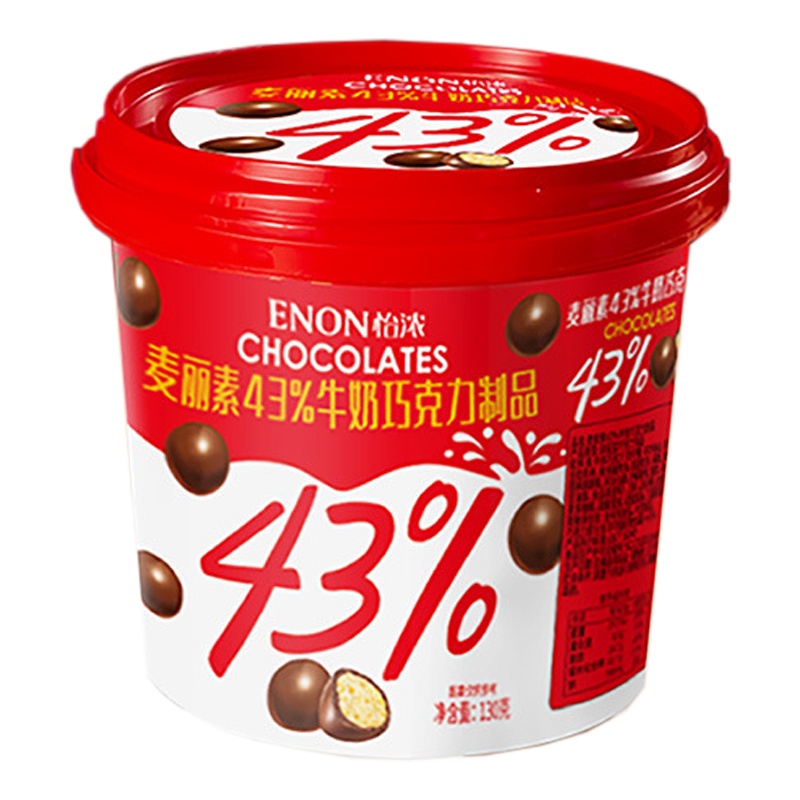 怡浓(ENON) 麦丽素130g 脆心球43%牛奶巧克力口味 桶装儿童零食