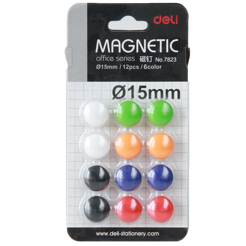 得力(deli)7823 白板球面磁钉磁粒吸铁石 直径15mm 12个/卡