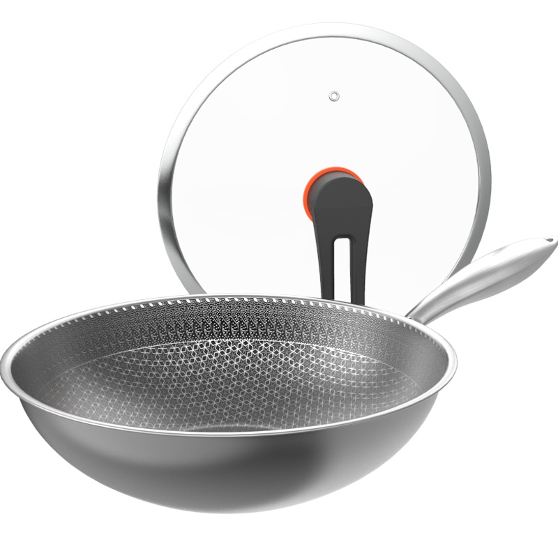 英国EWIWE 全面屏316不锈钢炒锅不粘锅蜂窝不粘平底炒菜锅少油烟可铁铲翻炒电磁炉煤燃气通用锅 LW3C32Z