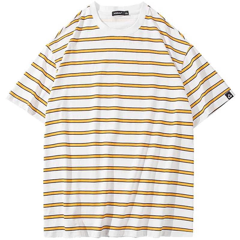 No1dara条纹短袖t恤 男士夏季港风潮流半袖宽松学生百搭圆领体恤