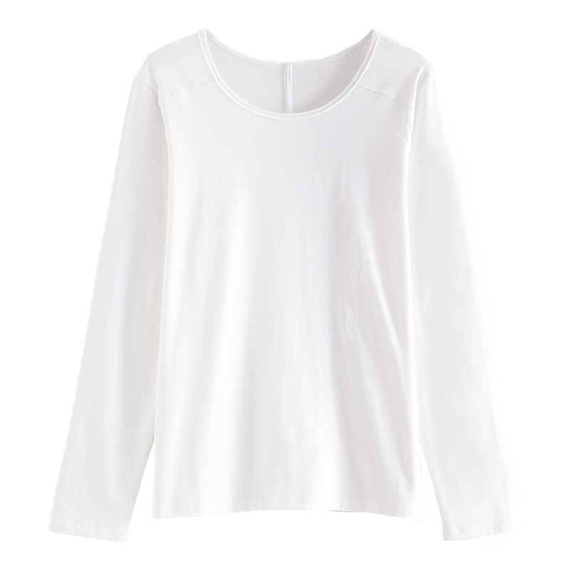 云上生活春装简约文艺纯色长袖圆领套头女式T恤