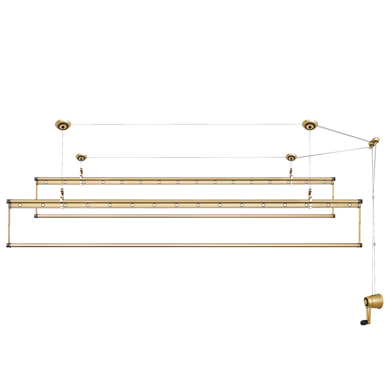 好太太（Hotata）家用多功能晾衣架升降手摇式加厚铝合金阳台晒被晾晒衣架 香槟色升级四杆+12个铝合金衣架+上门安装