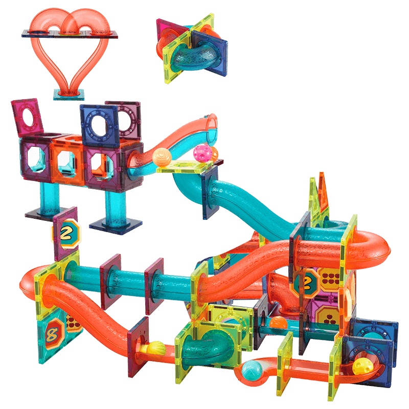 纽奇(Nukied)儿童磁力片彩窗积木玩具滚珠滑道3-6岁男女孩磁力大颗粒积木 彩窗滑道滚珠磁力片101件套[彩盒包装]