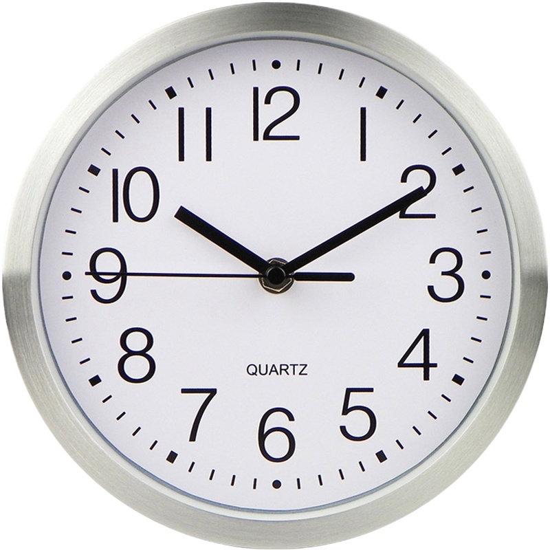 8英寸静音卧室迷你超小号圆形金属框挂钟