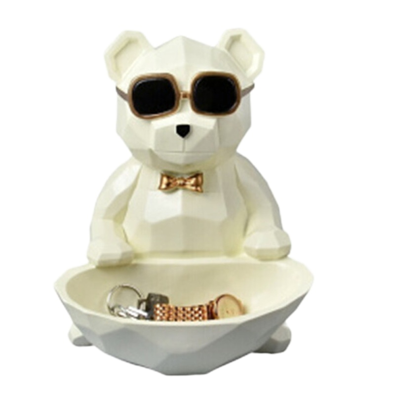 放钥匙的收纳小摆件儿玄关钥匙收纳盒摆件进门口放钥匙收纳盘置物架桌面遥控器收纳盒cc 墨镜熊(米色)